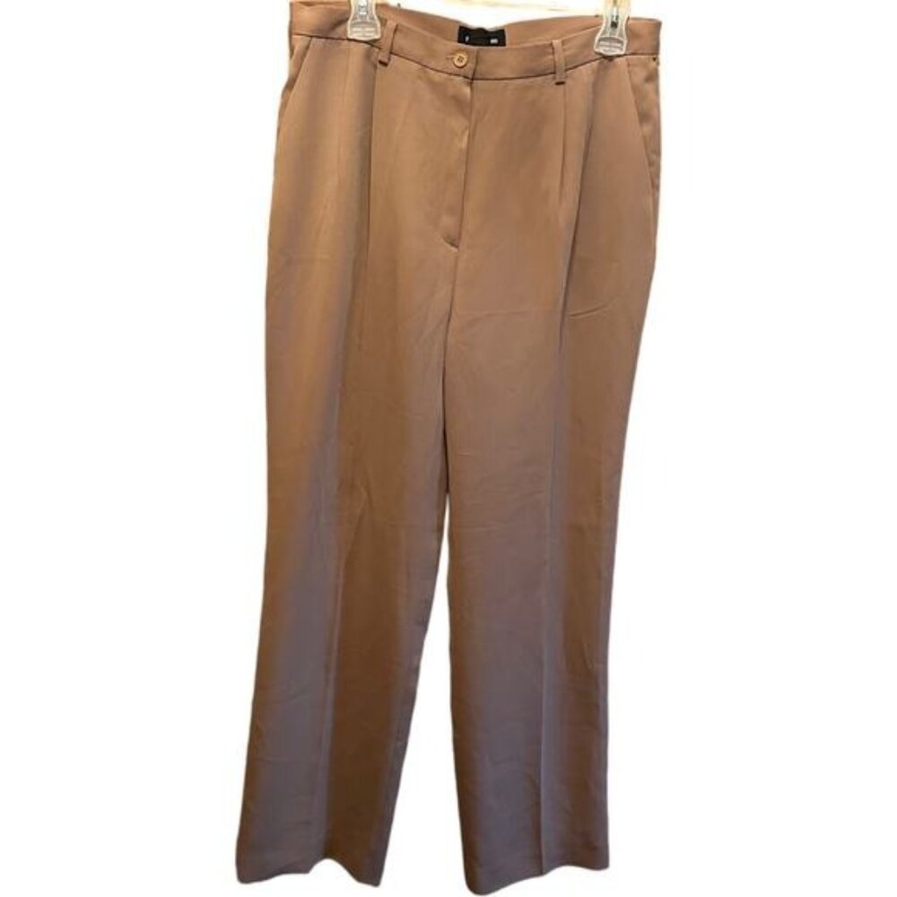 Focus 2000 Womens Taupe Polyester Pleated Front Trousers Size 14